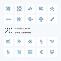 pack d'icônes de couleur bleue de 20 éléments d'interface utilisateur de base comme des informations de contrôle d'interface de flèches vecteur