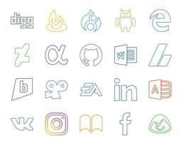 pack de 20 icônes de médias sociaux comprenant le mot de sport Microsoft Access ea viddler vecteur