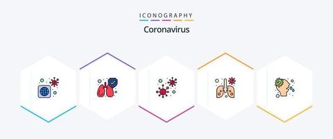 coronavirus 25 pack d'icônes fillline comprenant le virus. nez. bactéries. allergie. infecté vecteur