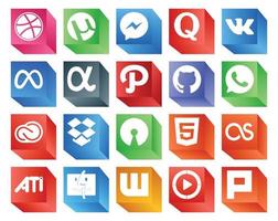 20 pack d'icônes de médias sociaux, y compris l'application html dropbox net adobe creative cloud vecteur