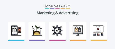 ligne de marketing et de publicité remplie de 5 packs d'icônes, y compris la boutique. e. affiche. Commerce. cadeau. conception d'icônes créatives vecteur