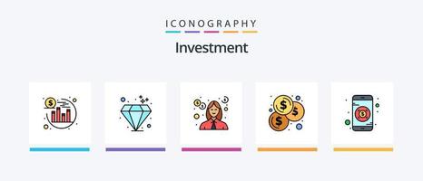 ligne d'investissement remplie de 5 packs d'icônes, y compris le référencement. investissement. investissement. argent. homme. conception d'icônes créatives vecteur