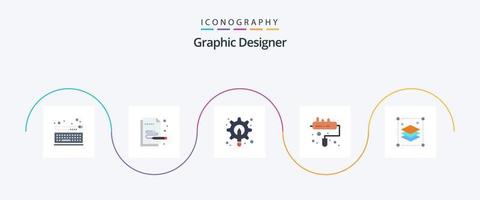 graphiste flat 5 pack d'icônes comprenant des conceptions. rouleau. designer. peindre. engrenage vecteur