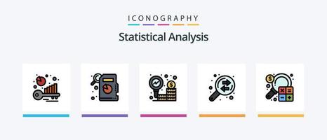 ligne d'analyse statistique remplie de 5 packs d'icônes comprenant. recherche sur les consommateurs. recherche. engrenage. diagramme. conception d'icônes créatives vecteur
