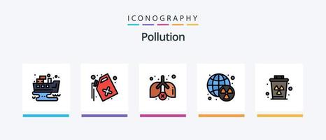 ligne de pollution remplie de 5 packs d'icônes comprenant du gaz. fumée. barils. production. usine. conception d'icônes créatives vecteur