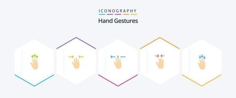 gestes de la main pack de 25 icônes plates comprenant des gestes. bas. trois doigts. doigt. flèche vecteur