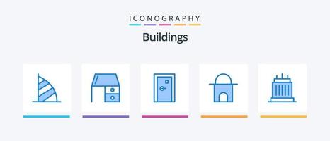 bâtiments bleu 5 pack d'icônes comprenant un bâtiment islamique. bâtiment. bureau. rempli. porte. conception d'icônes créatives vecteur