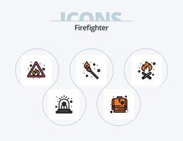 pack d'icônes rempli de ligne de pompier 5 conception d'icônes. urgence. loger. urgence. flamme. brûlant vecteur