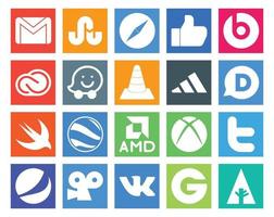 Pack de 20 icônes de médias sociaux, y compris Swift adidas Creative Cloud Player vlc vecteur