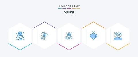 pack d'icônes bleu printemps 25 comprenant une plante. jardinage. fleur. printemps. navet vecteur