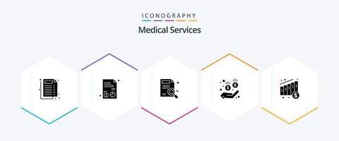 pack d'icônes de 25 glyphes de services médicaux comprenant. argent. rapport. graphique. argent vecteur