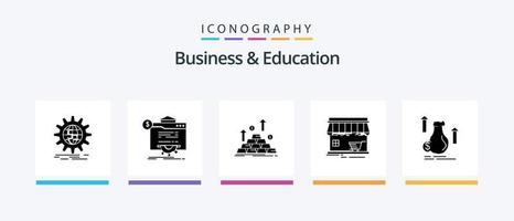 pack d'icônes glyphe 5 pour les affaires et l'éducation, y compris le marché. boutique. technologie. croissance. espèces. conception d'icônes créatives vecteur