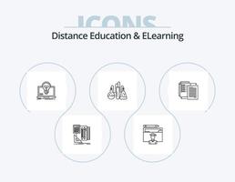 pack d'icônes de ligne d'enseignement à distance et d'apprentissage en ligne 5 conception d'icônes. . lumière. science. ampoule. histoire vecteur