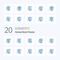 20 processus du cerveau humain pack d'icônes de couleur bleue comme les émotions vision esprit recherche d'esprit vecteur