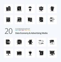 20 économie de données et médias publicitaires pack d'icônes de glyphe solide comme l'interaction buzz document promotion mobile vecteur