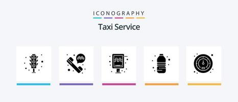 pack d'icônes glyphe 5 de service de taxi, y compris le trafic. mètre. signe. boire. eau. conception d'icônes créatives vecteur