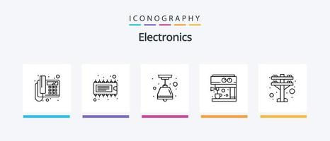 pack d'icônes électronique ligne 5 comprenant. système. téléphone. maison. synthétiseur. conception d'icônes créatives vecteur