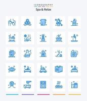 spa créatif et relax pack de 25 icônes bleues telles que la douche. hôtel. spa. bain. serviette vecteur