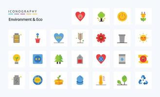 25 pack d'icônes de couleur plate environnement et éco vecteur