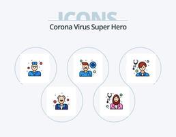 pack d'icônes rempli de ligne de super héros de virus corona 5 conception d'icônes. femme. hôpital. avatar masculin. santé. avatar vecteur