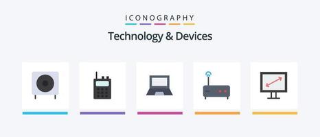 pack d'icônes plat 5 appareils, y compris l'affichage. routeur. des ordinateurs. modem. ordinateur portable. conception d'icônes créatives vecteur