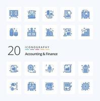 20 pack d'icônes de couleur bleue comptable et financière comme le graphique du réseau d'entreprise augmentation des revenus comptables vecteur