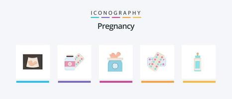 pack d'icônes plat 5 de grossesse, y compris enfant. nouveau née. capsule. bébé .. conception d'icônes créatives vecteur