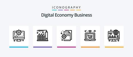 pack d'icônes de la ligne d'activité de l'économie numérique 5, y compris le réseau. commercialisation. engrenage. entreprise. projecteur. conception d'icônes créatives vecteur