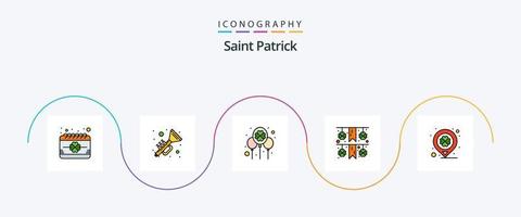 pack d'icônes plat 5 rempli de la ligne saint patrick, y compris le jour. guirlande. musique. festival. festival vecteur