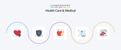 soins de santé et pack d'icônes plat médical 5, y compris hélicoptère. document. nourriture. médical. santé vecteur