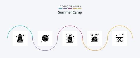 pack d'icônes glyphe 5 de camp d'été comprenant. tableau. cuisiner. camping. chaise vecteur