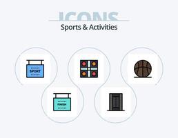pack d'icônes remplies de lignes de sports et d'activités 5 conception d'icônes. terrain. athlétisme. cible. activités. jeu vecteur