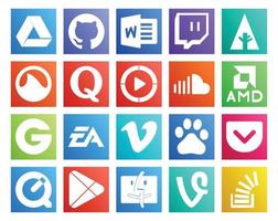 20 pack d'icônes de médias sociaux, y compris les sports, l'électronique, les arts, le lecteur multimédia Windows, la musique groupon vecteur