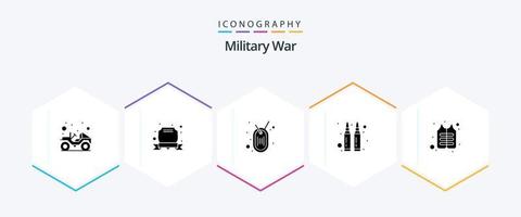 Pack d'icônes de glyphes de la guerre militaire 25, y compris la vie. guerre. armée. tirer. balles vecteur