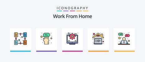 travailler à partir de la ligne à domicile remplie de 5 icônes, y compris le dossier. déposer. en ligne. document. zone de travail. conception d'icônes créatives vecteur