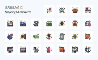 pack d'icônes de style rempli de 25 lignes de shopping et de commerce électronique vecteur