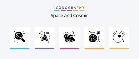 pack d'icônes de glyphe spatial 5 comprenant un météore. astéroïde. voiture. système. astronomie. conception d'icônes créatives vecteur