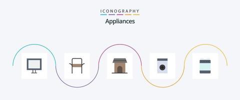 appareils électroménagers plat 5 pack d'icônes, y compris le gaz. machine à laver. appartement. ménage. ménage vecteur