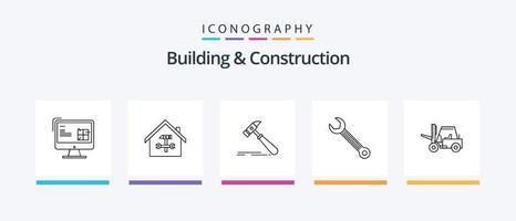 pack d'icônes de la ligne 5 de construction et de construction, y compris l'échelle. construction. construction. niveau. bâtiment. conception d'icônes créatives vecteur