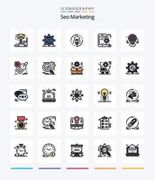 pack d'icônes rempli de 25 lignes de marketing seo créatif tel que l'optimisation. référencement. globe. rafraîchir. lumière vecteur