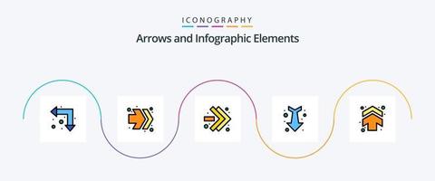 ligne de flèche remplie de pack d'icônes plat 5 comprenant. bas. direction. flèches vecteur