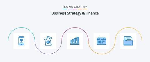 stratégie d'entreprise et finances pack d'icônes bleues 5, y compris rendez-vous. calendrier. argent. calendrier. graphique vecteur