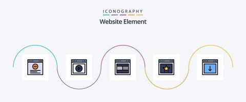 ligne d'élément de site Web remplie de pack d'icônes plat 5 comprenant l'application. préféré. conception. signet. site Internet vecteur