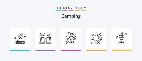 pack d'icônes camping line 5 comprenant. emplacement. flamme. drapeau. camp. conception d'icônes créatives vecteur