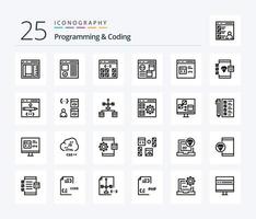 programmation et codage pack d'icônes de 25 lignes comprenant le développement. application. développement. développement. codage vecteur