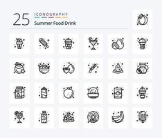 pack d'icônes de 25 lignes de boisson alimentaire d'été, y compris le yaourt. kiwi. boire. en bonne santé. nourriture vecteur