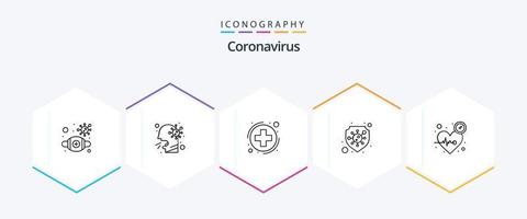 pack d'icônes de 25 lignes de coronavirus, y compris le cœur. virus. médical. bouclier. protection vecteur