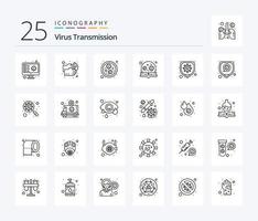 pack d'icônes de 25 lignes de transmission de virus, y compris la sécurité. recherche. bactéries. loupe. éducation vecteur