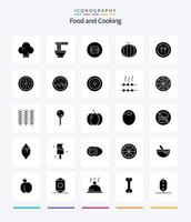 pack d'icônes noires unies de 25 glyphes de nourriture créative, comme un couteau. nourriture. manger. pastèque. nourriture vecteur