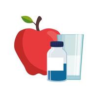conception de vecteur pomme et verre pot de vitamine isolé